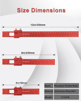 Woodworking Ruler Precision Pocket Rule - BOXmime 12, 8, 6 Inch Metal Slide Stop Marking Ruler Metric Inch Measuring Wood Working Scribing Rulers - BOXmime