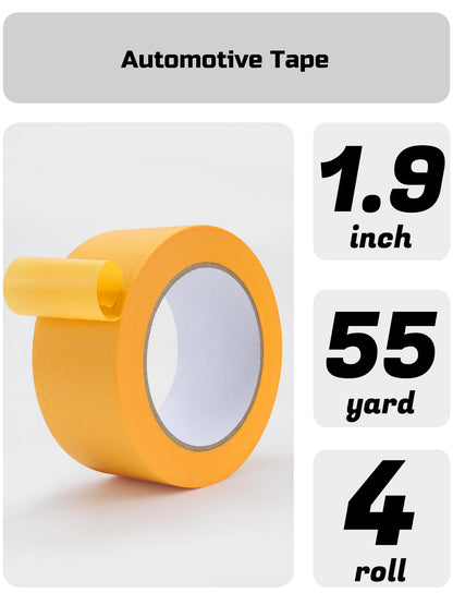 Lichamp 4 Packs 2 inches Automotive Masking Tape Yellow Painters Tape, 4 Bulk Pack 1.9 inches by 55 Yards, Cars Detailing Masking Tape, Vehicles Auto - WoodArtSupply