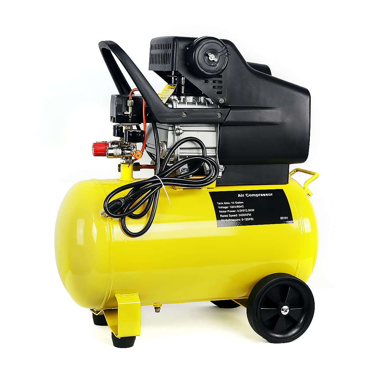 Stark USA 3.5HP Portable 10 Gallons Air Compressor Tank Ultra Quiet Horizontal Tank Adjustable Pressure with Built-in Wheel Stark USA