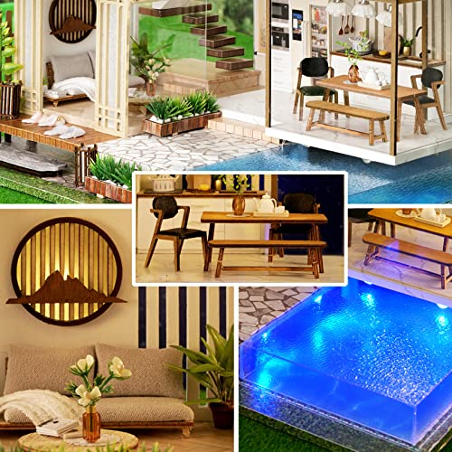 Spilay DIY Dollhouse Miniature Wooden Furniture Kit,Handmade Craft Mini Villa Model with Dust Proof Cover and Music Box,1:24 Scale Creative Doll Spilay