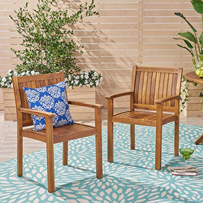 Christopher Knight Home Teague Outdoor Acacia Wood Dining Chairs (Set of 2), Teak Finish - WoodArtSupply