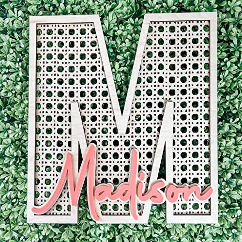 Custom Boho Wood Personalized Initial & Name Sign, 3D Layered Letter Handmade Rattan Wall Decor for Nursery or Child's Bedroom - Baby Shower, Imaginate