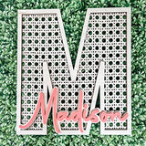 Custom Boho Wood Personalized Initial & Name Sign, 3D Layered Letter Handmade Rattan Wall Decor for Nursery or Child's Bedroom - Baby Shower, Imaginate