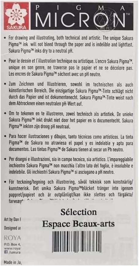 SAKURA Pigma Micron 05 Pack of 9 Colours, Black, Orange, Brown, Red, Pink, Green, Purple, Blue, Sepia SAKURA