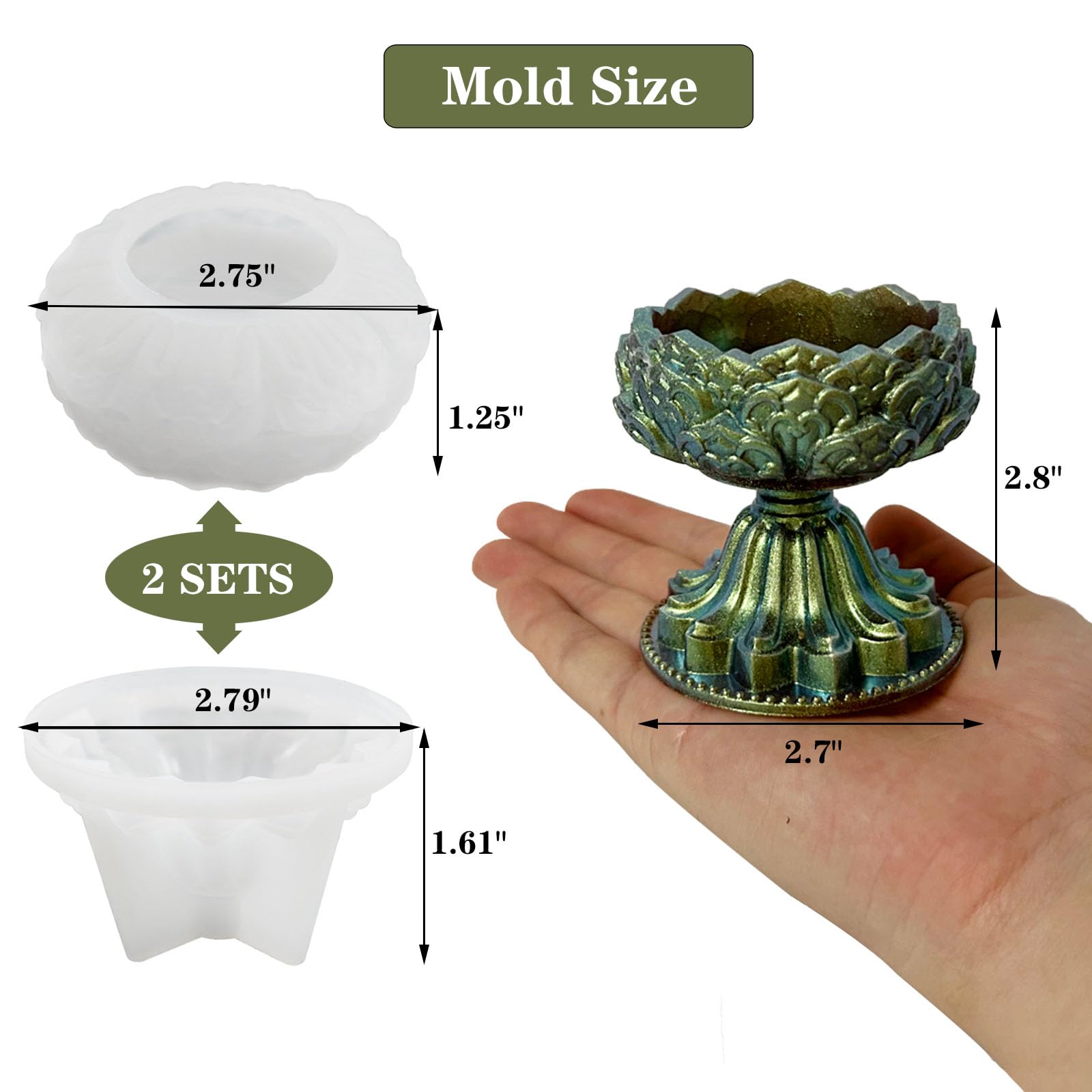 Voaesdk 2 Sets Tealight Candle Holder Resin Molds, Lotus Tea Light Candleholders Silicone Molds for Resin, Flower Votive Candlestick Epoxy Casting - WoodArtSupply