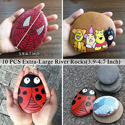 10PCS Extra Large River Rocks for Painting, Flat Painting Rocks 3.9-4.7 Inches Rocks to Paint, Smooth Rocks for Painting, Rock Painting for Kids