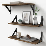 Rustic Brown Wall-Mounted Floating Shelves Set of 3 - 17 Inch Natural Wood Decor Storage for Any Room Forbena