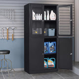 Anxxsu Black Metal Storage Cabinet with Glass Doors, 71" Locking Glass Door Cabinet with 2 Adjustable Shelves, Steel Storage Cabinet with 4 Doors for Anxxsu
