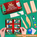 NEWURBAN Wood Carving Kit for Beginners - Whittling Kit with New Year Tree and Santa DIY - Woodworking Kit with Wood Blocks Knives Gift Set for Kids NEWURBAN