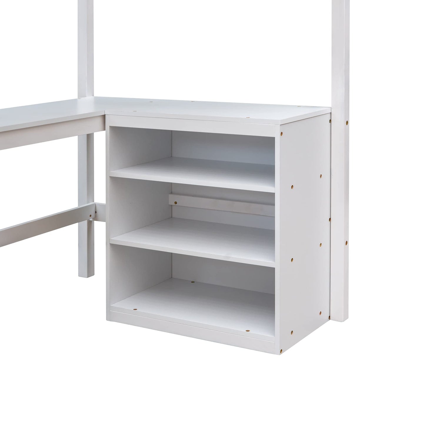 Harper & Bright Designs Twin Loft Bed with Desk and Storage Shelves in White - WoodArtSupply