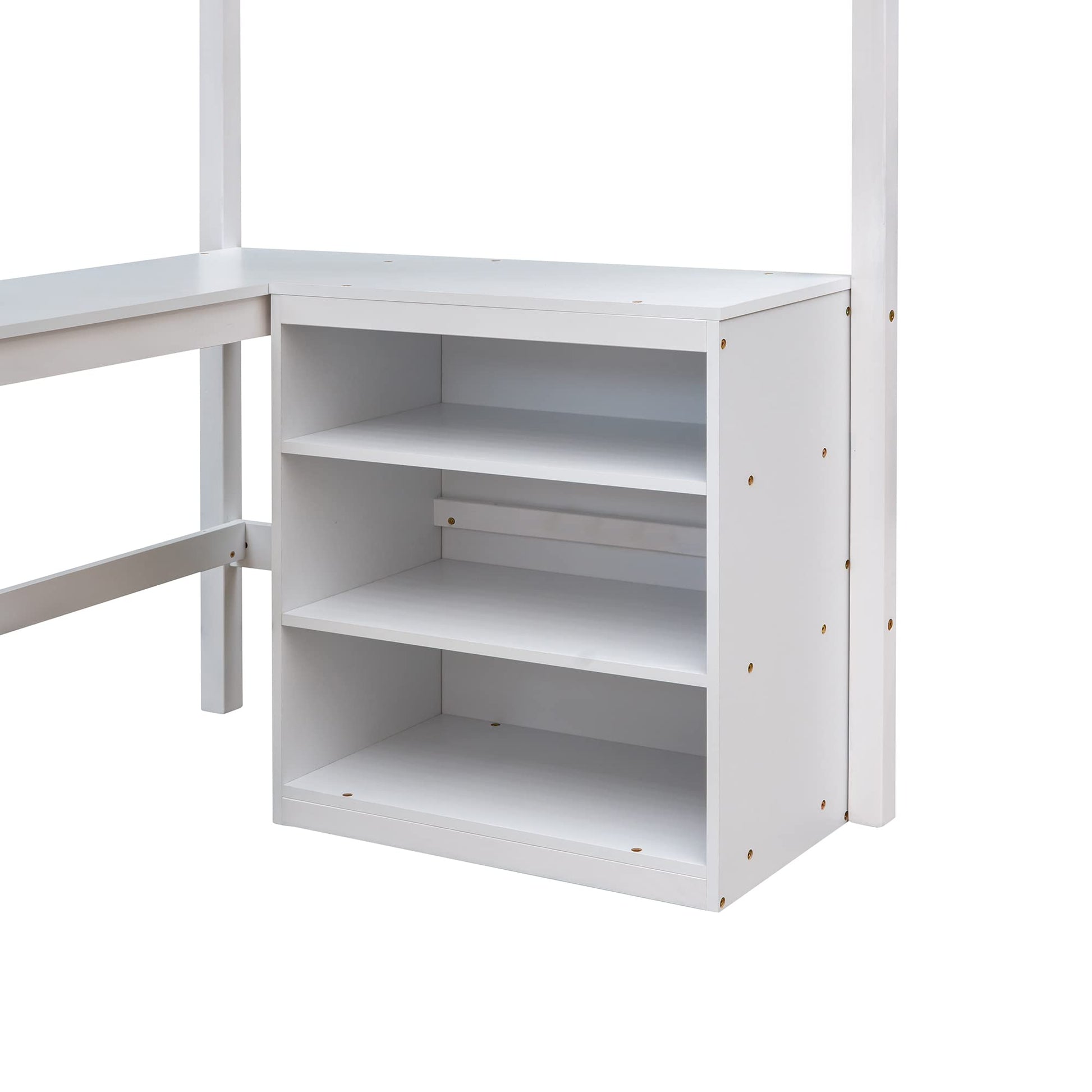 Harper & Bright Designs Twin Loft Bed with Desk and Storage Shelves in White - WoodArtSupply