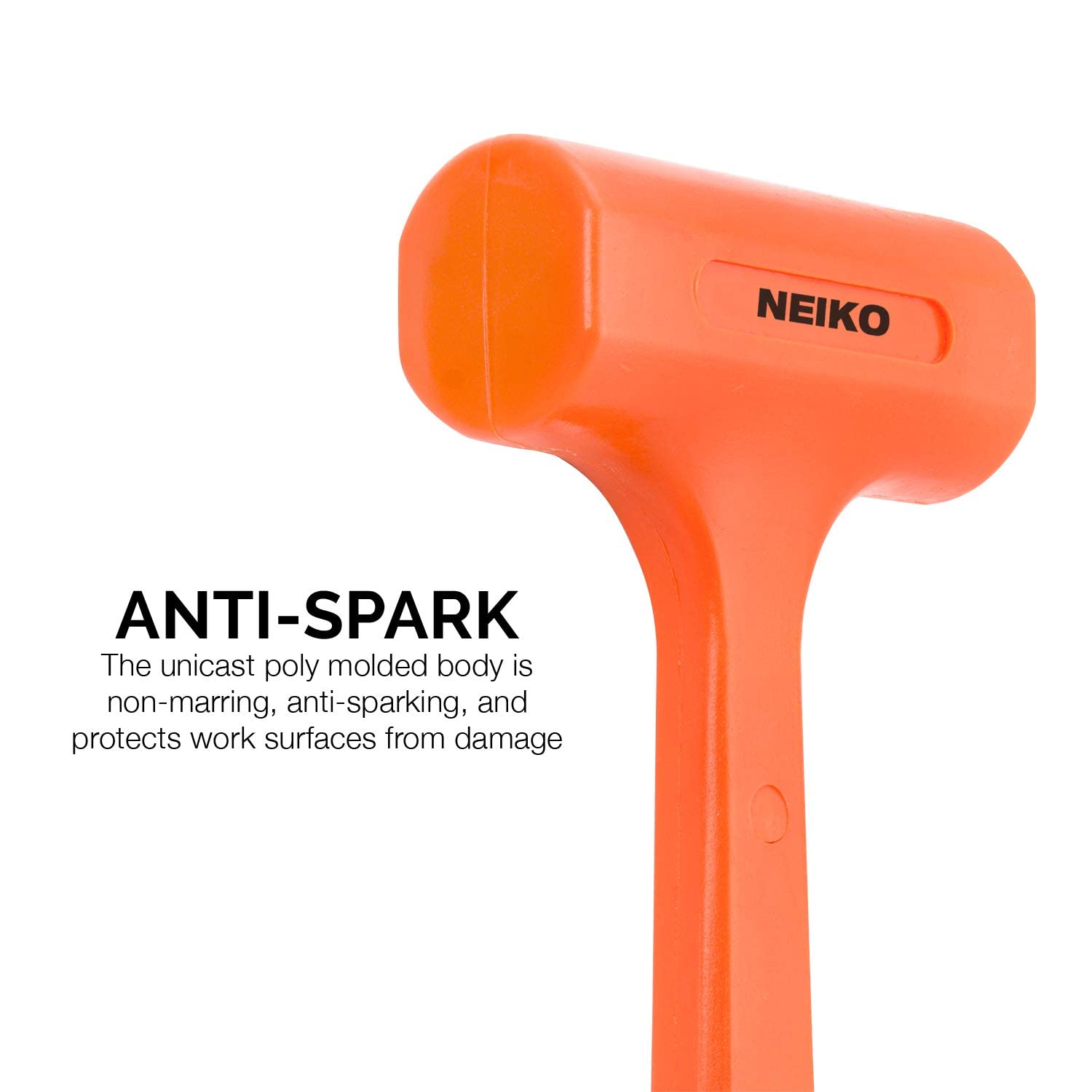 NEIKO 02848A 3 LB Dead Blow Hammer, Neon Orange | Unibody Molded | Checkered Grip | Spark and Rebound Resistant Neiko