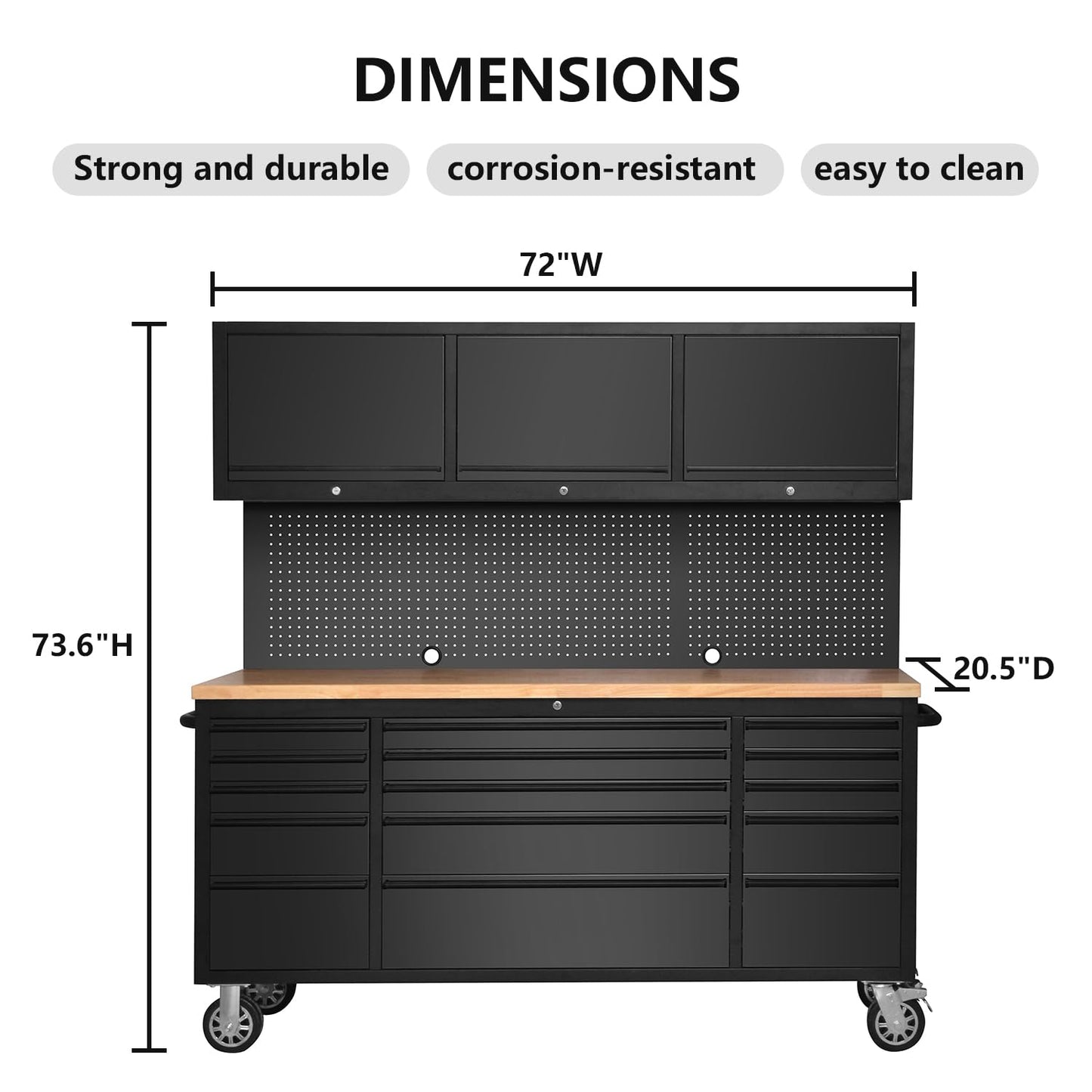 SINDA 72 Inch Tool Chest with Drawers and Wheels Mobile Workbench Garage Tool Storage Cabinet Large Rolling Lockable Tool Box with Wood Top, 15