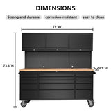SINDA 72 Inch Tool Chest with Drawers and Wheels Mobile Workbench Garage Tool Storage Cabinet Large Rolling Lockable Tool Box with Wood Top, 15 SINDA
