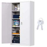 INTERGREAT White Metal Storage Cabinet Doors, 72" Locking Steel Storage Cabinet with Shelves, Tall Metal Cabinet Lockable Steel Cabinets for Home INTERGREAT