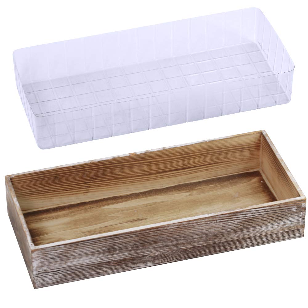 1 Pcs Wood Planter Box Rectangle Whitewashed Wooden Rectangular Planter Decorative Rustic Wooden Box with Inner Plastic Box - 17.3" L x 7.8" W x 3" H