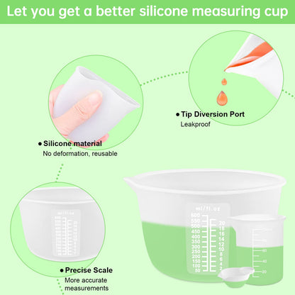 Silicone Measuring Cups Kit for Resin, Epoxy Supplies Set with 600ml, 250ml & 100ml Silicone Cups, Reusable Resin Supplies Cups with Silicone Mat,