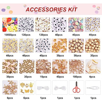 QUEFE 15600pcs 156 Colors Clay Beads for Jewelry Making, Flat Round Polymer Clay Beads Kit with Letter Beads Heart Beads for DIY Gift Craft and Art - WoodArtSupply