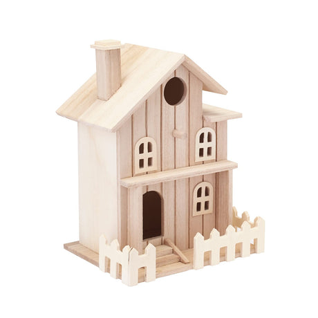 8.5" Wooden Two-Story Cottage Birdhouse by Make Market - Unfinished Hanging Birdhouse Made of 100% Wood, Outdoor Nesting Boxes - Bulk 8 Pack Make Market