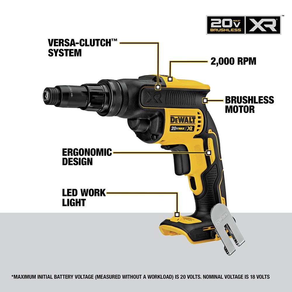 DEWALT DCF622B 20V MAX* XR Versa-ClutchTM Adjustable Torque Screwgun (Tool Only) DEWALT