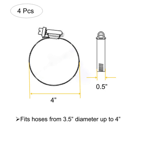 EesTeck 4" (Diameter) Adjustable 304 Stainless Steel Duct Clamps Pipe Clamp Air Ducting Clamp worm drive hose clamps (4Pcs) EesTeck