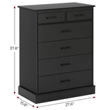 Hasuit Black Dresser for Bedroom, 6 Drawers Dresser Wood Storage Tower Clothes Organizer, Chest of 6 Drawers, Large Capacity Storage Cabinet, Tall Hasuit