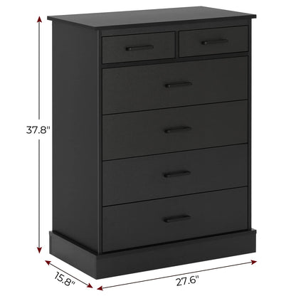 Hasuit Black Dresser for Bedroom, 6 Drawers Dresser Wood Storage Tower Clothes Organizer, Chest of 6 Drawers, Large Capacity Storage Cabinet, Tall - WoodArtSupply