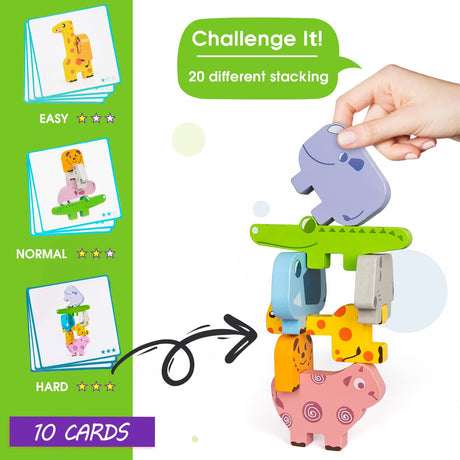 Montessori Toys for 2 3 4 Year Old, 10pcs Wooden Animal Blocks Sorting & Stacking Toys for 2-4 Year Old Toddlers Girl Boy Gifts, Kids Preschool Bambilo