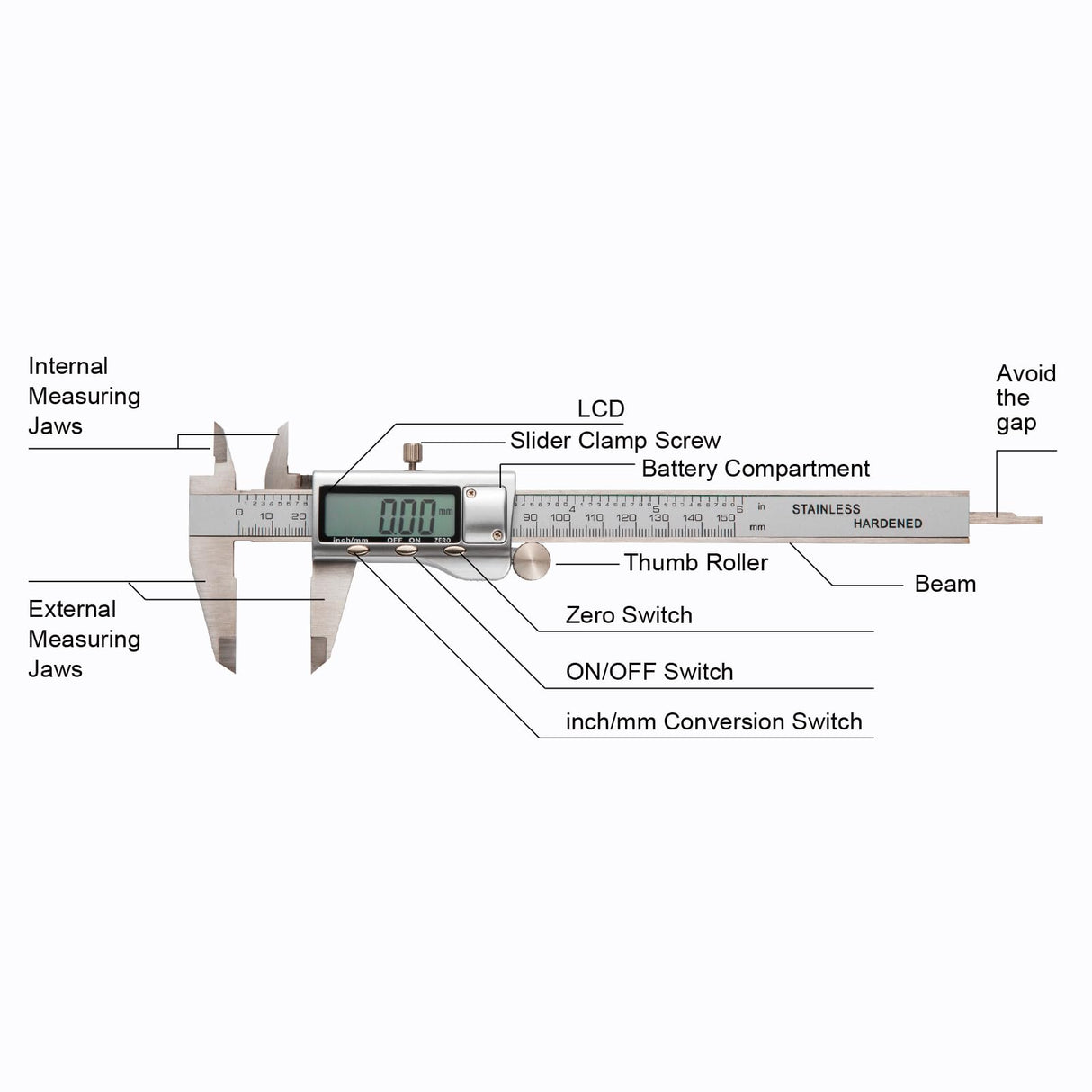 SCITOOLS All-Metal Digital Caliper 0-6"Measuring Tool, Micrometer Caliper with Auto-Off Feature, Interchangeable Between inches and millimeters for SCITOOLS