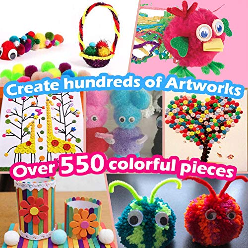 MOISO Kids Crafts and Art Supplies Jar Kit - 550+ Piece Set - Plus Glitter Glue, Construction Paper, Colored Popsicle Sticks, Eyes, Pipe Cleaners - WoodArtSupply