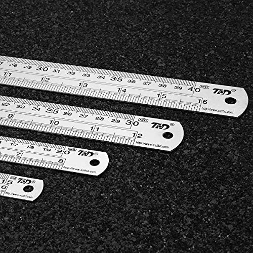 Ruler Metal Stainless Steel Ruler Straight Edge Measuring Tool Set of 4(6/8/12/16 inch) Fyore