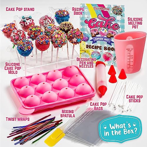 GirlZone Cake Pop Craze Kit, Kids Baking Set for Kids Ages 10-12 with Cake Pop Mold, Cake Pop Kit Stand, Cake Pop Gift Bags and Decorating Pen, GirlZone