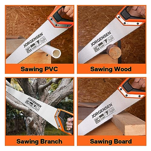 JORGENSEN 20 Inch Pro Hand Saw, 11 TPI Fine-Cut Ergonomic Non-Slip Aluminum Ultrasonic Welding Handle for Sawing, Trimming, Gardening, Woodworking, Jorgensen