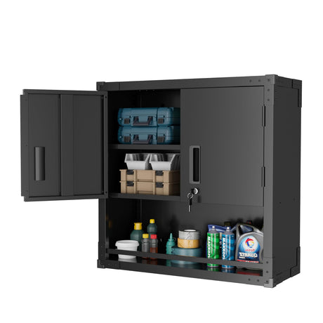 VINGLI Garage Wall Cabinet with Locking Doors and Adjustable Shelf, Metal Wall Cabinet, Floating Upper Storage Cabinet (Black, 30''W x 12''D x 30''H) VINGLI