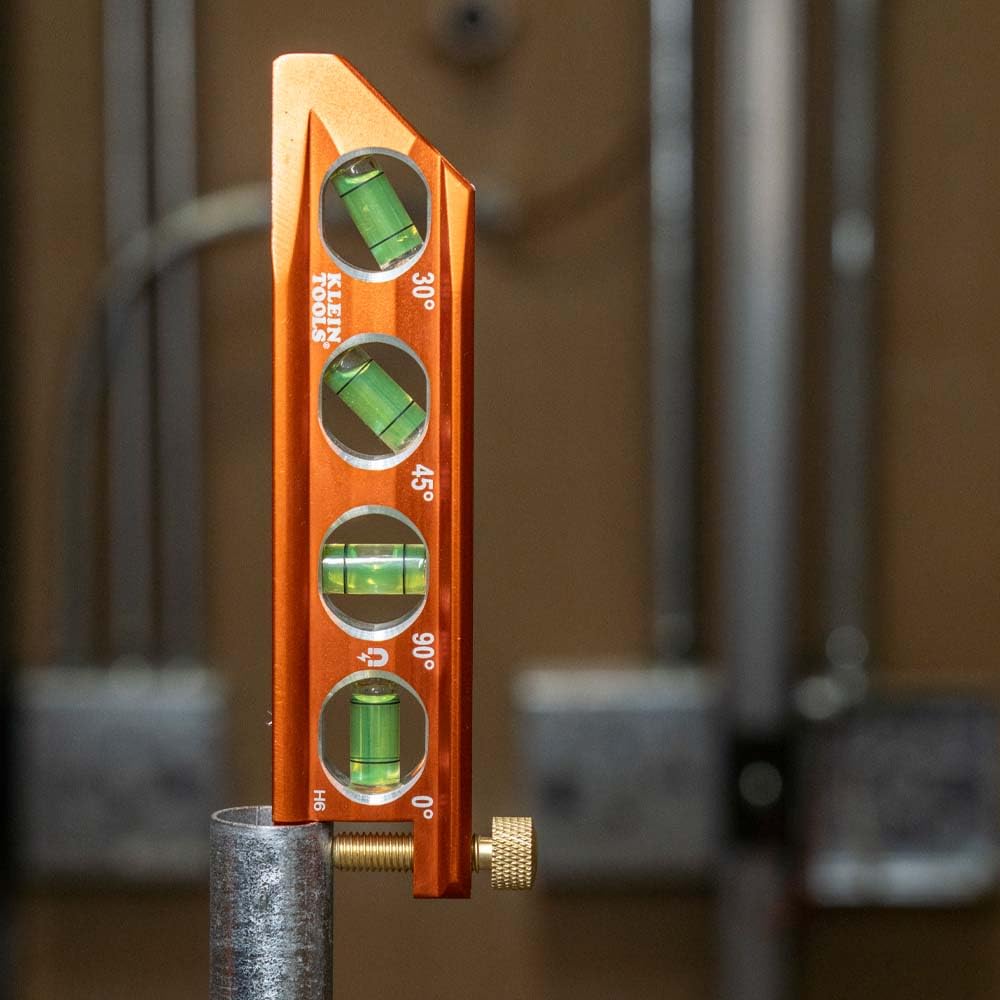 Klein Tools 935AB4V Level, 6-Inch Magnetic Torpedo and Conduit Level with 0/30/45/90 Degree Vials, V-Groove and Magnet Track, High Visibility Orange Klein Tools