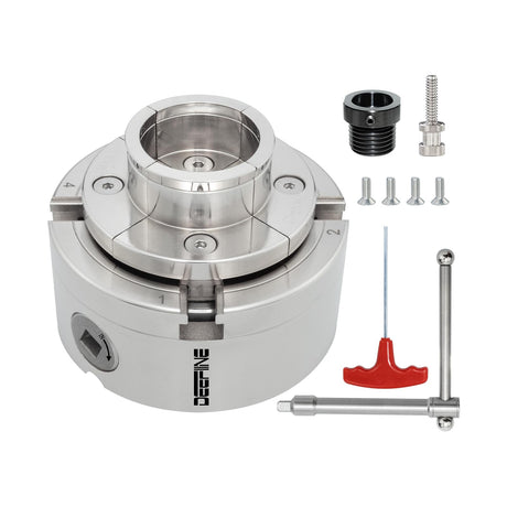 DEEFIINE 4 Inch Wood Lathe Chuck Set 1" x 8TPI Thread & 3/4"x16TPI Adapter, Nickel Plated Self-Centering 4 Jaw Wood Turning Chuck.(1 jaw) DEEFIINE