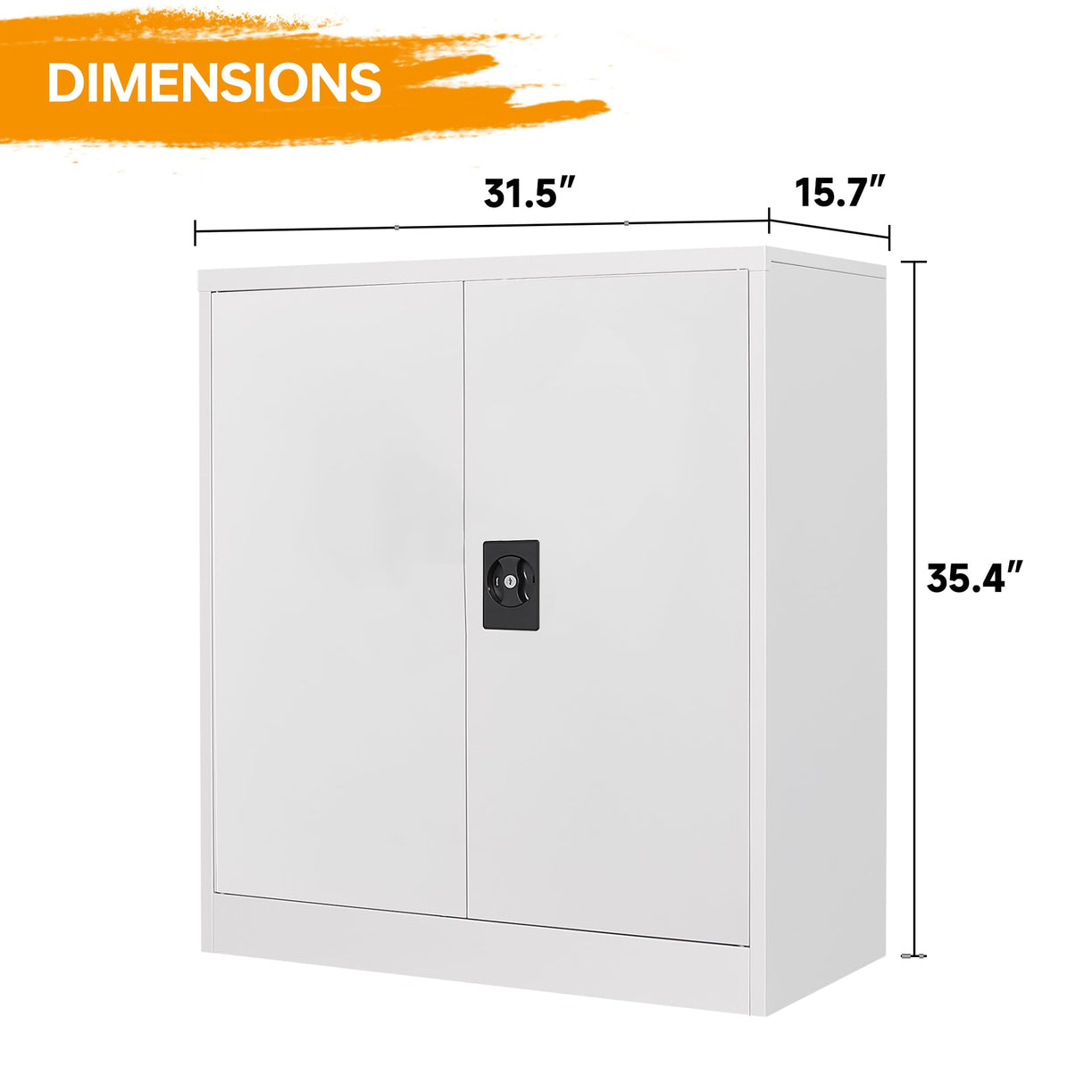 STANI Metal Storage Cabinet with 2 Adjustable Shelves, Steel Counter Cabinet with Lockable Doors for Home Office Warehouse Garage (White, 36" H-Style STANI