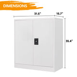 STANI Metal Storage Cabinet with 2 Adjustable Shelves, Steel Counter Cabinet with Lockable Doors for Home Office Warehouse Garage (White, 36" H-Style STANI