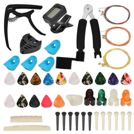 TIMESETL Guitar Accessories Kit Guitar Tool Changing Kit Include Acoustic Guitar Strings, Tuner, Capo, String Winder, Picks, Pick Holder, Bridge TIMESET