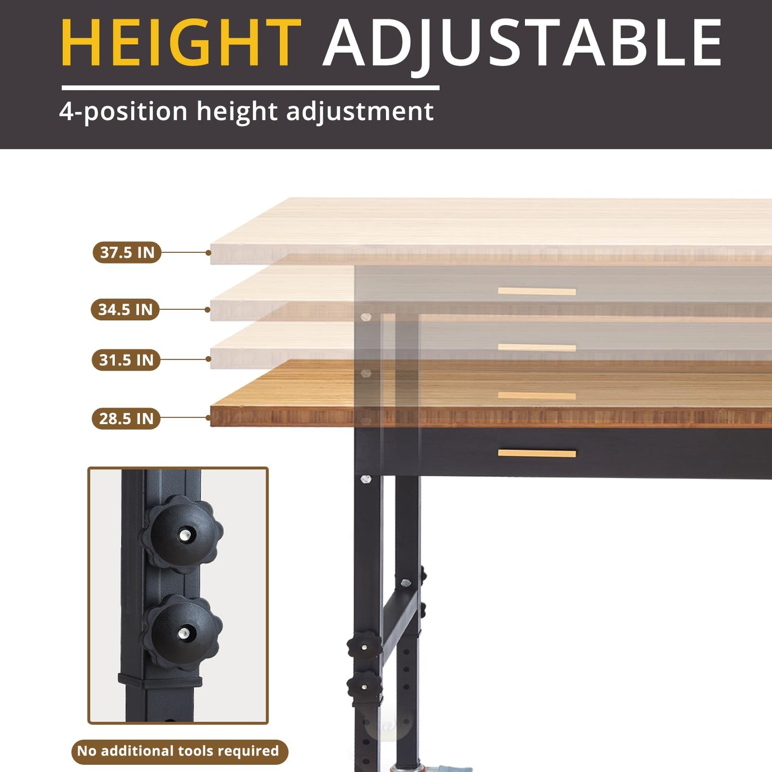 Work Bench, Adjustable Workbench with Drawer | Wheels | Power Outlet, 2700 LBS Load Capacity Heavy Duty Work Bench, Bamboo Wood Desktop Work Table HONRISE