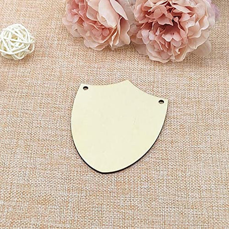 20pcs Wooden Shield Shapes Cutouts DIY Craft Embellishments Unfinished Wood Gift Tags Ornaments for Father's Day Halloween Christmas Decoration JANOU