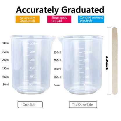 LEOBRO 8 Pack 300ml Liquid Measuring Mixing Cups for Epoxy Resin, Graduated Plastic Measuring Cups for Resin, Multipurpose Mixing Cups for Resin - WoodArtSupply
