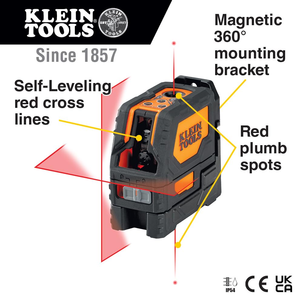 Klein Tools 93LCLS Laser Level, Self Leveling, Cross Line Level with Plumb Spot and Magnetic Mounting Clamp Klein Tools