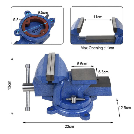 5" Heavy Duty Bench Vise with Anvil Swivel Table Top Clamp Locking Base Sanheshun