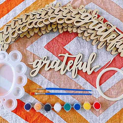 20 Pcs Grateful Wood Sign Word Sign Craft Kit Paintable Unfinished Wood Grateful Cutouts Grateful Letter Script Wooden Sign for Table Kitchen Rustic