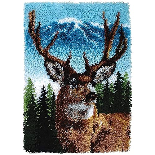ZFFLYH Deer Latch Hook Kit, DIY Large Latch Hook Kit for Adults 3D Printed Canvas Pattern Crochet Handcraft Embroidery Tapestry Hobby & Crafts ZFFLYH