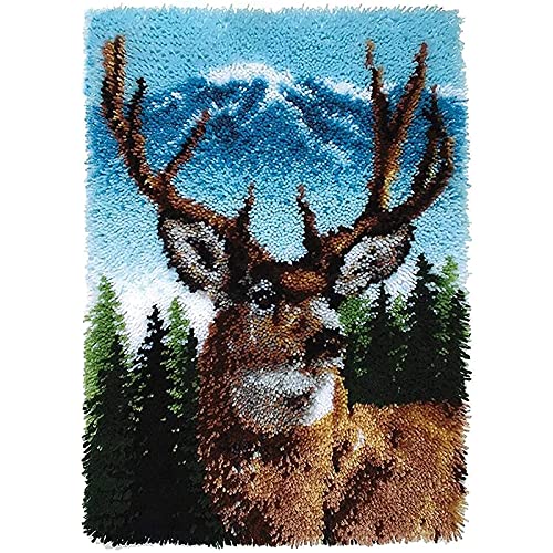 ZFFLYH Deer Latch Hook Kit, DIY Large Latch Hook Kit for Adults 3D Printed Canvas Pattern Crochet Handcraft Embroidery Tapestry Hobby & Crafts - WoodArtSupply