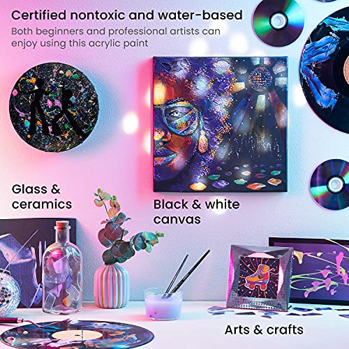 ARTEZA Iridescent Acrylic Paint, Set of 10 Dreamer Colors, 2 oz/60ml Bottles, High Viscosity Shimmer, Water-Based, Blendable Paints, Art Supplies for ARTEZA