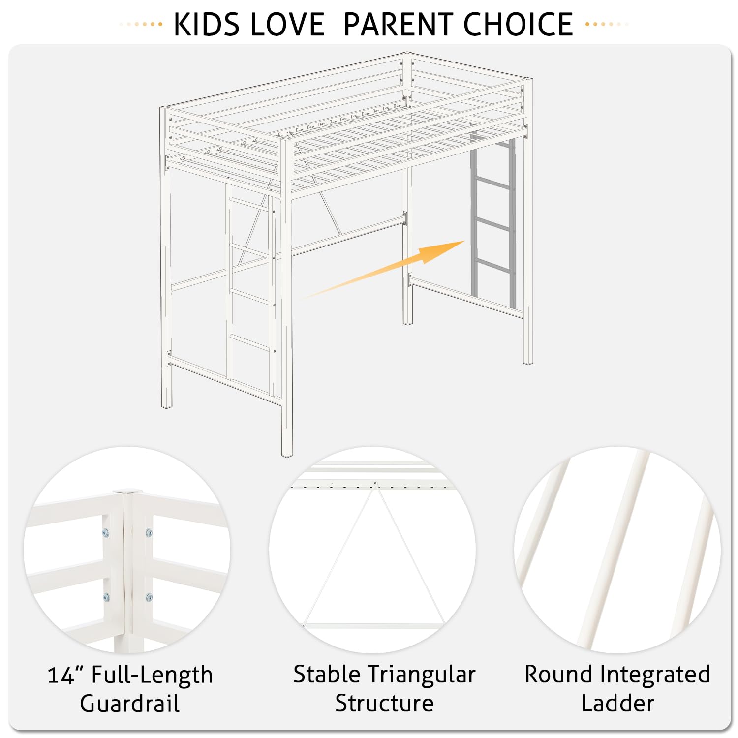 SHA CERLIN Heavy Duty Twin Loft Bed Frame with Removable Stairs and Full-Length Guardrail - WoodArtSupply