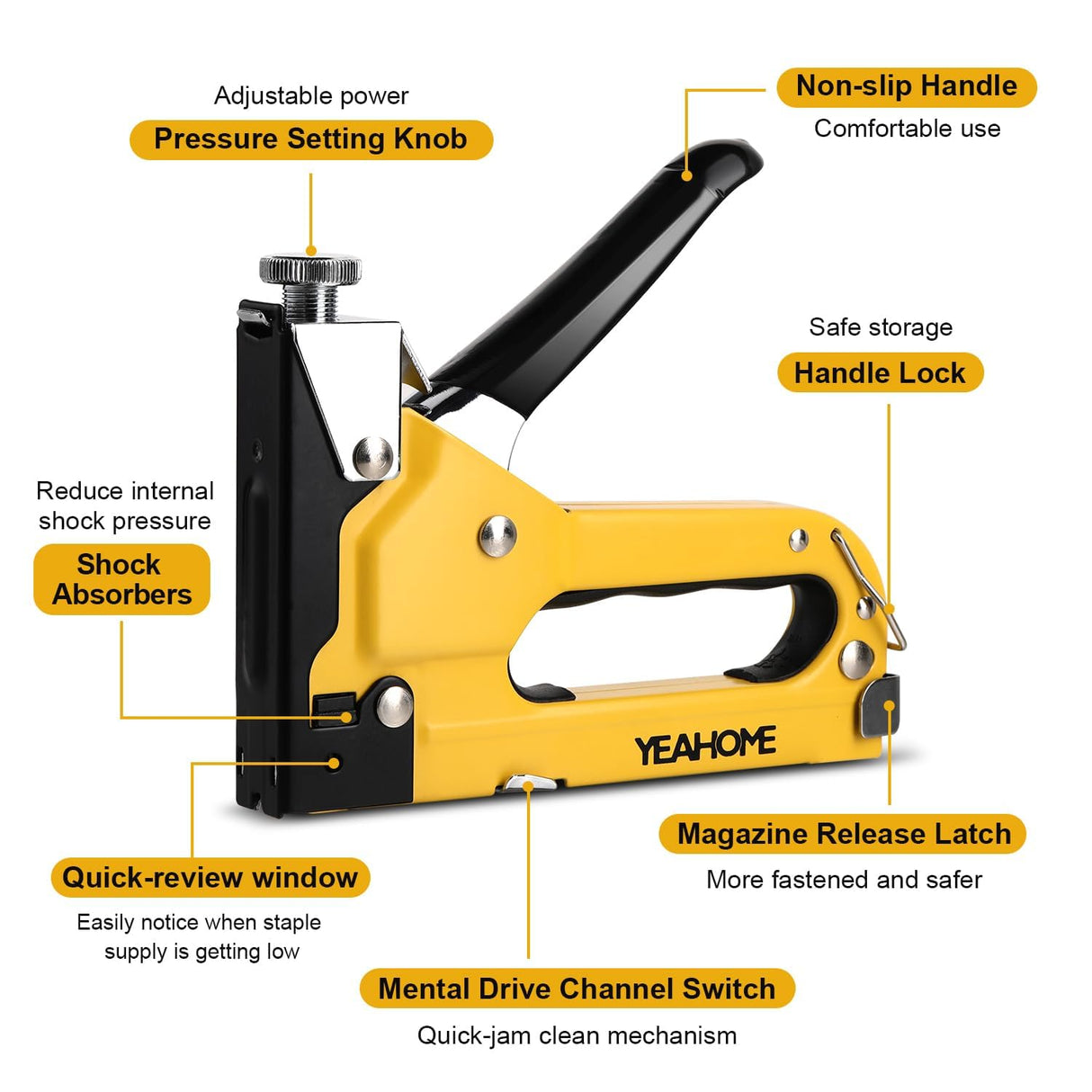 Upholstery Staple Gun Heavy Duty, YEAHOME 4-in-1 Stapler Gun with 4000 Staples, Manual Brad Nailer Power Adjustment Stapler Gun for Wood, Crafts, YEAHOME
